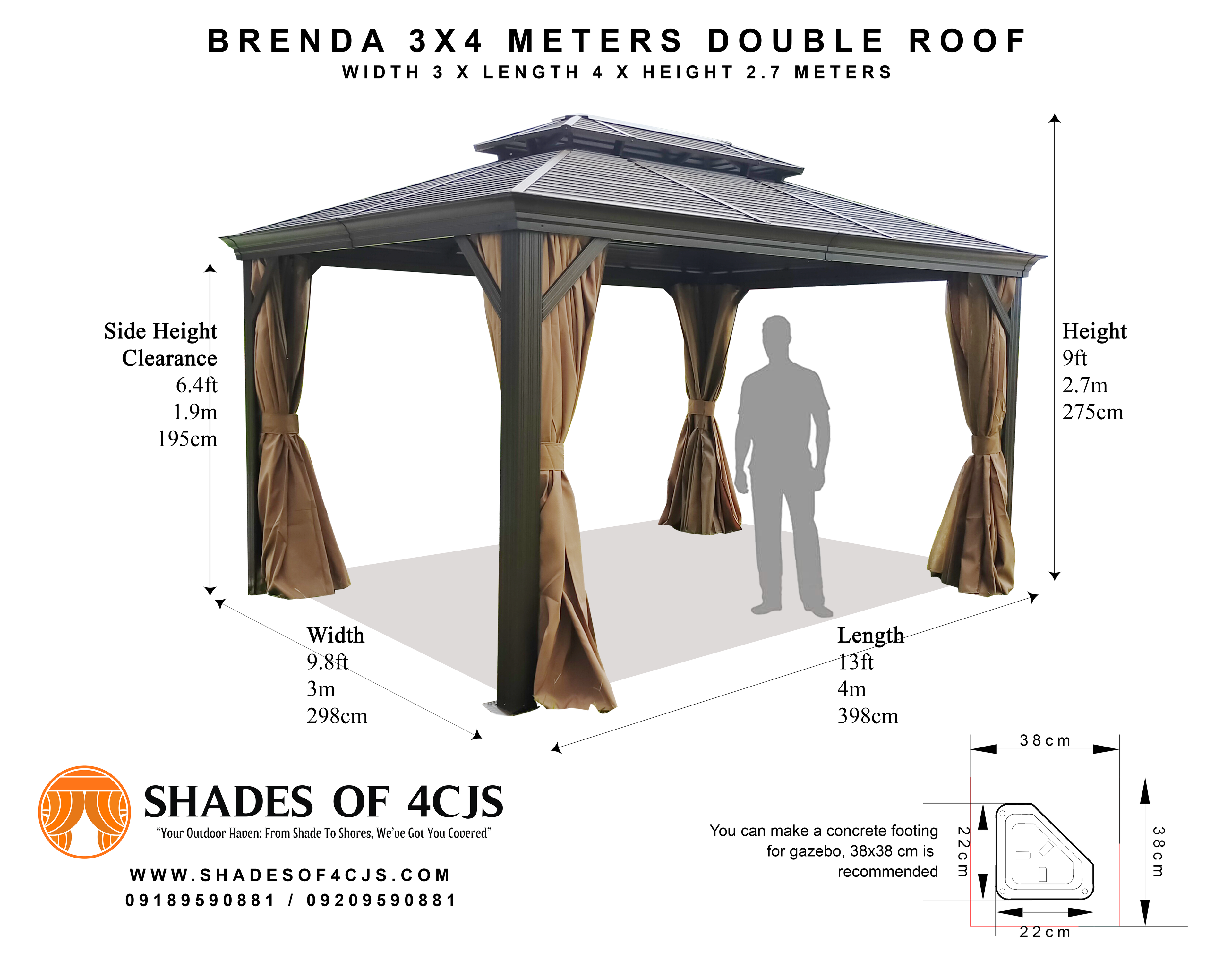 Brenda 3 x 4 meters Double Roof Hard top
